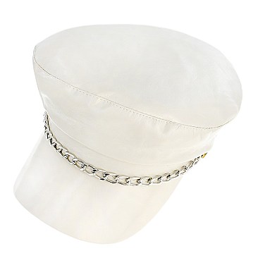SEXY FLAT NEWSBOY CAP WITH CHAIN ACCENT