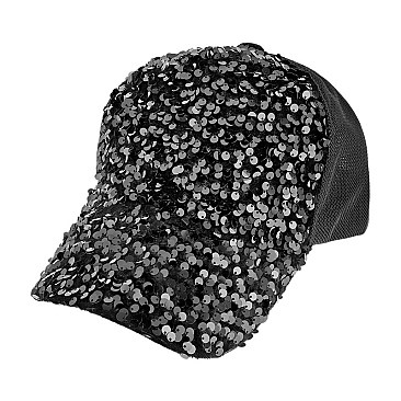 ADJUSTABLE FASHION SPARKLY SEQUIN MESH BACK BASEBALL CAP