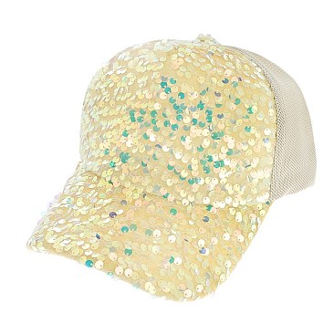 ADJUSTABLE FASHION SPARKLY SEQUIN MESH BACK BASEBALL CAP