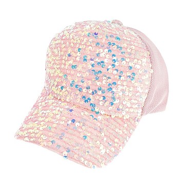 ADJUSTABLE FASHION SPARKLY SEQUIN MESH BACK BASEBALL CAP