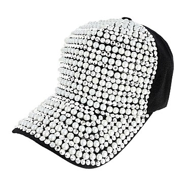 STYLISH PEARL AND RHINESTONE BASEBALL CAP