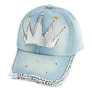 Crystal Crown Denim Cap