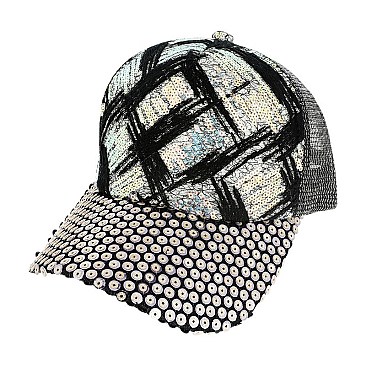 STYLISH FASHION SPARKLY SEQUIN MESH BACK ADJUSTABLE BASEBALL CAP