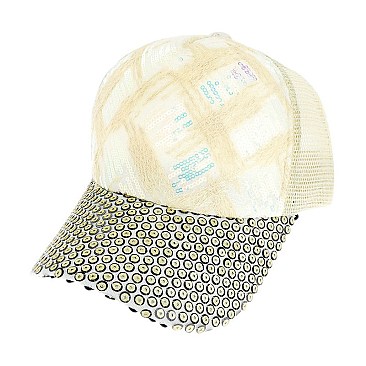 STYLISH FASHION SPARKLY SEQUIN MESH BACK ADJUSTABLE BASEBALL CAP