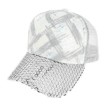 STYLISH FASHION SPARKLY SEQUIN MESH BACK ADJUSTABLE BASEBALL CAP