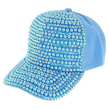 LUXURY RHINESTONES AND PEARLS HIP HOP BASEBALL CAP