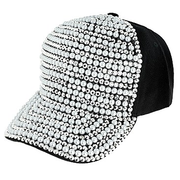 LUXURY RHINESTONES AND PEARLS HIP HOP BASEBALL CAP