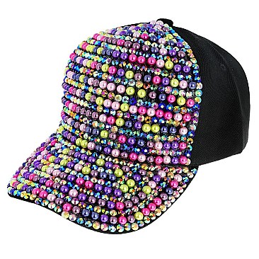 LUXURY RHINESTONES AND PEARLS HIP HOP BASEBALL CAP