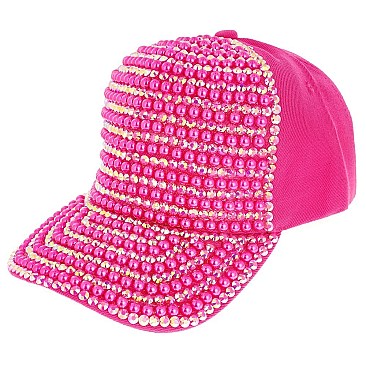 LUXURY RHINESTONES AND PEARLS HIP HOP BASEBALL CAP