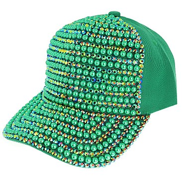 LUXURY RHINESTONES AND PEARLS HIP HOP BASEBALL CAP