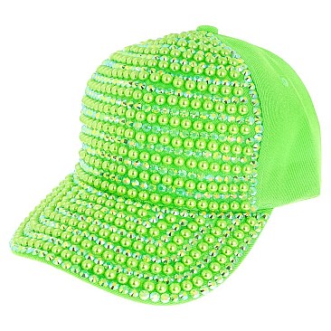 LUXURY RHINESTONES AND PEARLS HIP HOP BASEBALL CAP