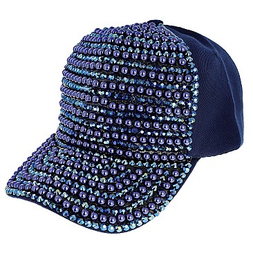 LUXURY RHINESTONES AND PEARLS HIP HOP BASEBALL CAP