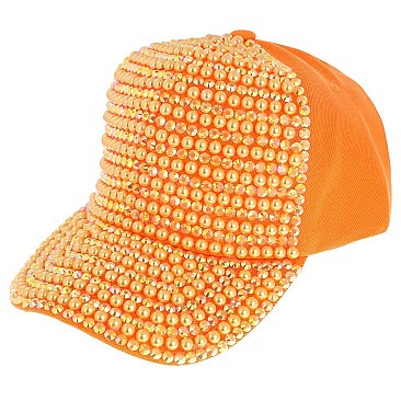 LUXURY RHINESTONES AND PEARLS HIP HOP BASEBALL CAP