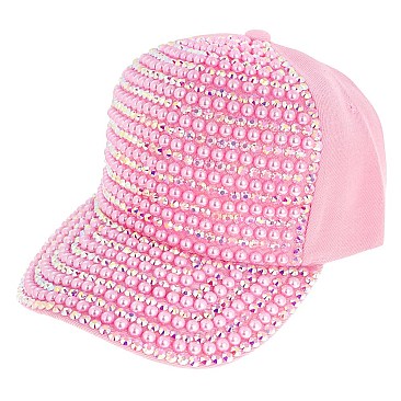 LUXURY RHINESTONES AND PEARLS HIP HOP BASEBALL CAP