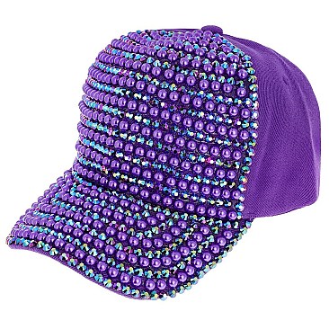 LUXURY RHINESTONES AND PEARLS HIP HOP BASEBALL CAP