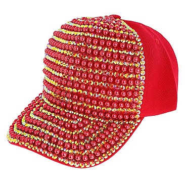 LUXURY RHINESTONES AND PEARLS HIP HOP BASEBALL CAP