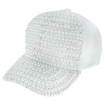 LUXURY RHINESTONES AND PEARLS HIP HOP BASEBALL CAP