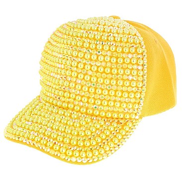 LUXURY RHINESTONES AND PEARLS HIP HOP BASEBALL CAP