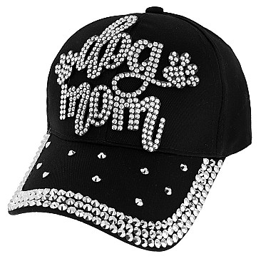 CUTE DOG MOM WITH DOG PAW RHINESTONE DISTRESSED DENIM BASEBALL CAP