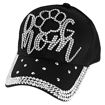 FASHIONABLE DOG MOM WITH DOG PAW RHINESTONE DISTRESSED DENIM BASEBALL CAP