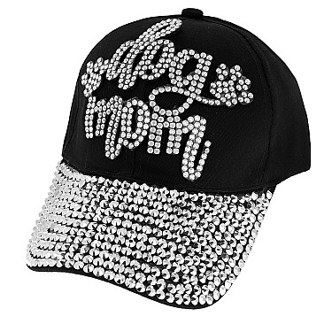 CHIC DOG MOM WITH DOG PAW RHINESTONE DISTRESSED DENIM BASEBALL CAP