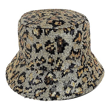 TRENDY SEQUIN LEOPARD CHEETAH PRINT BUCKET HAT