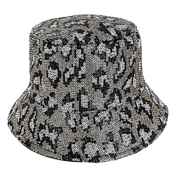 TRENDY SEQUIN LEOPARD CHEETAH PRINT BUCKET HAT