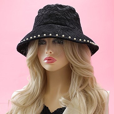 STYLISH FLORAL LACE BUCKET HAT WITH PEARL