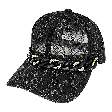 Elegant Lace CAP with CUBAN LINK CHAIN Accent