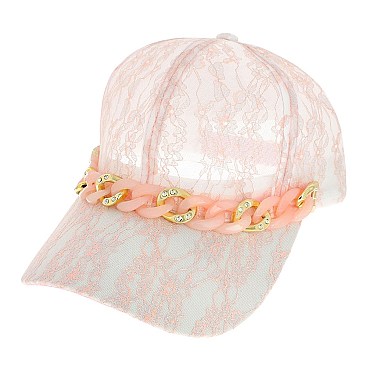 Elegant Lace CAP with CUBAN LINK CHAIN Accent
