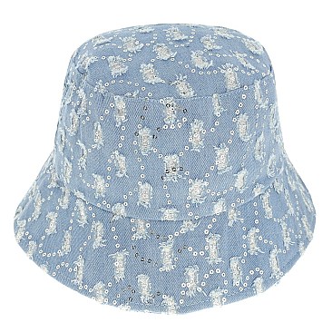 LOVELY GLITTER SEQUIN SPARKLE DENIM BUCKET HAT