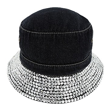 FASHIONABLE RHINESTONE DENIM BUCKET HAT