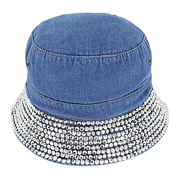 FASHIONABLE RHINESTONE DENIM BUCKET HAT