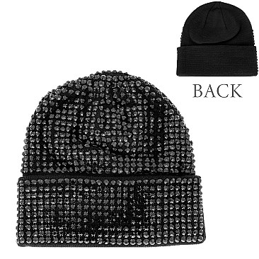 Trendy HALF Rhinestone Covered Fashion Women Knitted Beanie