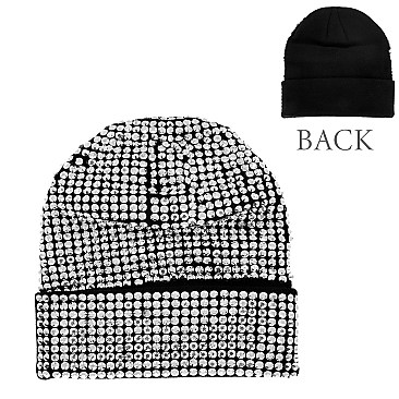 Trendy HALF Rhinestone Covered Fashion Women Knitted Beanie