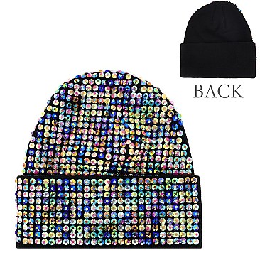 Trendy HALF Rhinestone Covered Fashion Women Knitted Beanie