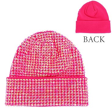 Trendy HALF Rhinestone Covered Fashion Women Knitted Beanie