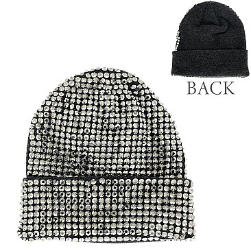 Trendy HALF Rhinestone Covered Fashion Women Knitted Beanie