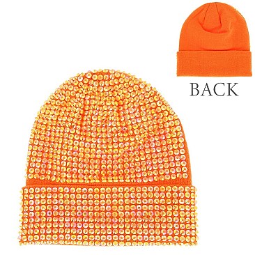 Trendy HALF Rhinestone Covered Fashion Women Knitted Beanie