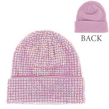 Trendy HALF Rhinestone Covered Fashion Women Knitted Beanie