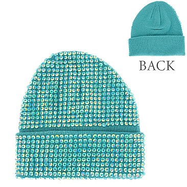 Trendy HALF Rhinestone Covered Fashion Women Knitted Beanie