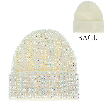 Trendy HALF Rhinestone Covered Fashion Women Knitted Beanie