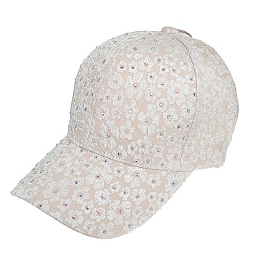 LACE FLORAL PATTERN CAP WITH CRYSTAL