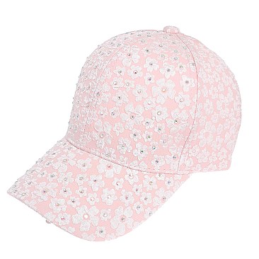 LACE FLORAL PATTERN CAP WITH CRYSTAL