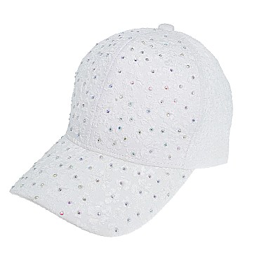 LACE FLORAL PATTERN CAP WITH CRYSTAL