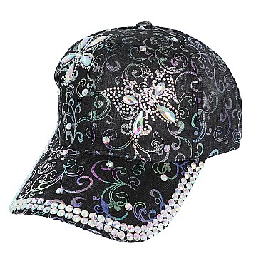 CRYSTAL BUTTERFLY ON FILIGREE - Crystal STUDDED BASEBALL CAP