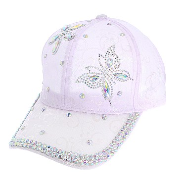 CRYSTAL BUTTERFLY ON FILIGREE - Crystal STUDDED BASEBALL CAP