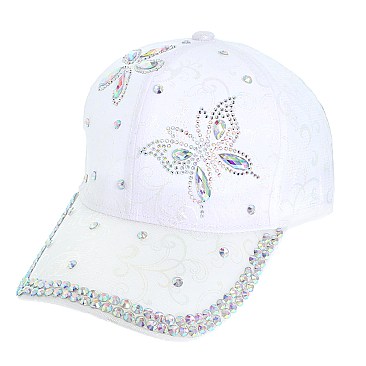 CRYSTAL BUTTERFLY ON FILIGREE - Crystal STUDDED BASEBALL CAP