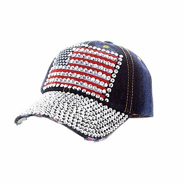 American Flag Rhinestone Denim Cap