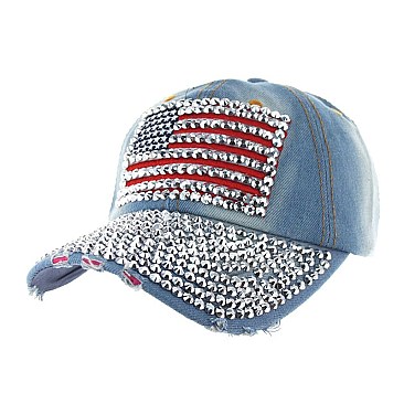 American Flag Rhinestone Denim Cap